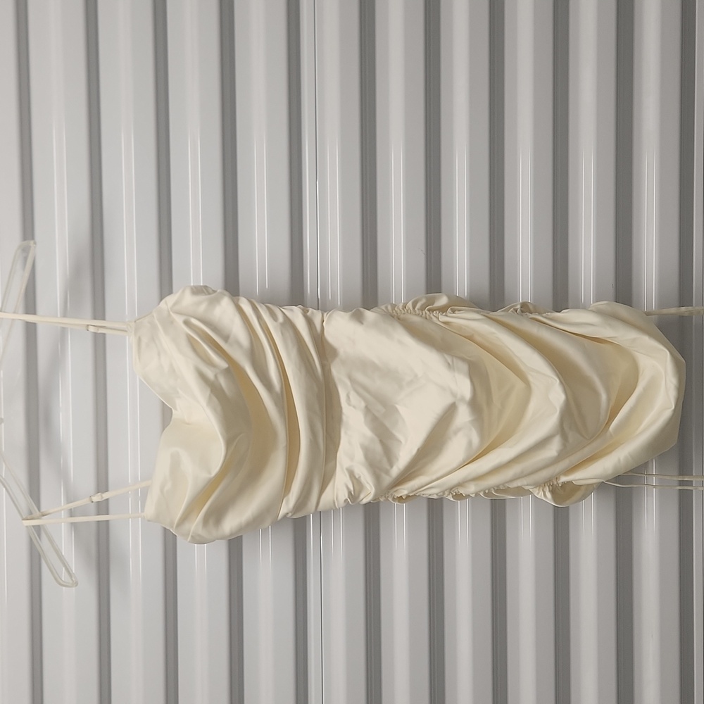 Oh Polly Cream Corset Bodice Satin Ruched Mini Dress Sz S